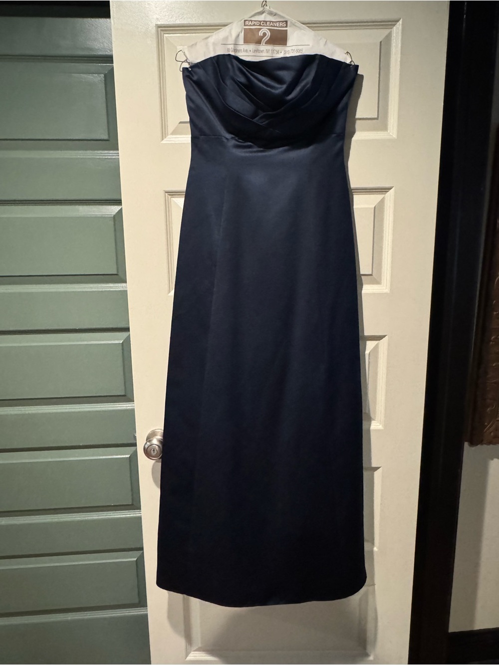 Jordan Strapless Navy Satin Gown